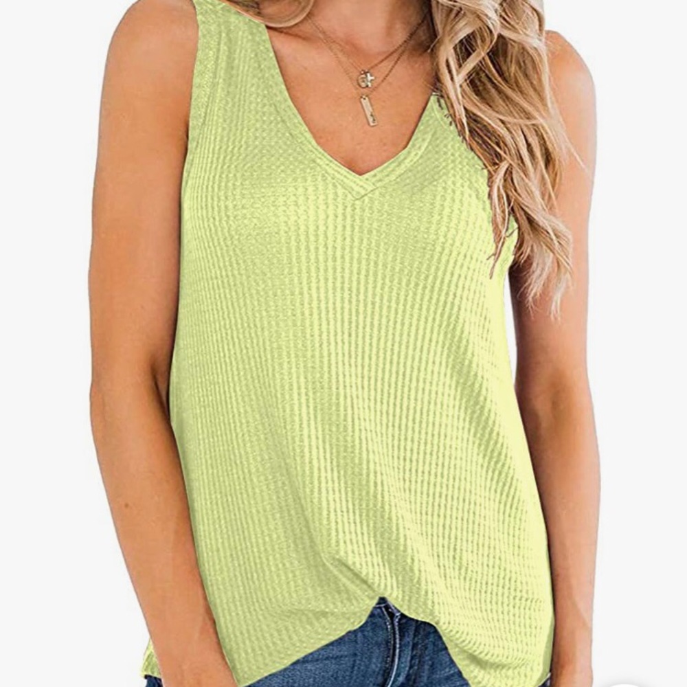 Womens Waffle Knit V Neck Tank Tops- 2XL